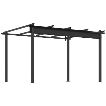 PERGOLA GAZEBO 4X3 M CON 8 FORI DI DRENAGGIO, IN ALLUMINIO, METALLO E POLIESTERE, GRIGIO SCURO