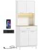 CREDENZA MODERNA CON LUCI LED, PRESE ELETTRICHE E USB, 2 ARMADIETTI E CASSETTO, 71X40X180 CM, BIANCO