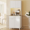 CREDENZA MODERNA CON LUCI LED, PRESE ELETTRICHE E USB, 2 ARMADIETTI E CASSETTO, 71X40X180 CM, BIANCO