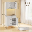CREDENZA MODERNA CON LUCI LED, PRESE ELETTRICHE E USB, 2 ARMADIETTI E CASSETTO, 71X40X180 CM, BIANCO