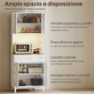CREDENZA MODERNA CON LUCI LED, PRESE ELETTRICHE E USB, 2 ARMADIETTI E CASSETTO, 71X40X180 CM, BIANCO