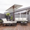 OMBRELLONE RETTANGOLARE INCLINABILE 2X1.5 M CON 6 STECCHE E APERTURA A CORDA IN BAMBÙ E POLIESTERE BEIGE