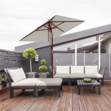 OMBRELLONE RETTANGOLARE INCLINABILE 2X1.5 M CON 6 STECCHE E APERTURA A CORDA IN BAMBÙ E POLIESTERE BEIGE