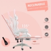 SEDIA GAMING ERGONOMICA CON ORECCHIE, POGGIAPIEDI ESTRAIBILE, CUSCINO LOMBARE E POGGIATESTA, ROSA