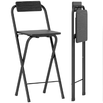 SET 2 SGABELLI DA BAR PIEGHEVOLI CON POGGIAPIEDI, IN LEGNO E ACCIAIO, 37X45X87 CM, NERO