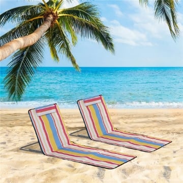 SET 2 SDRAIO DA SPIAGGIA PIEGHEVOLI CON SCHIENALE REGOLABILE E POGGIATESTA 53X124X35-45 CM MULTICOLORE