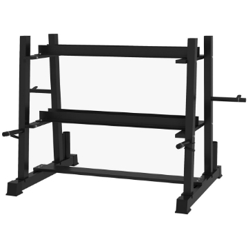 RASTRELLIERA PER MANUBRI IN ACCIAIO CON 4 ASTE REGOLABILI PER PESI E KETTLEBELL, 131X75X80 CM, NERO