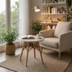 NAIROBI TAVOLO TONDO CON TOP BIANCO E GAMBE EFFETTO LEGNO 60 X 74 CM