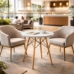 NAIROBI TAVOLO TONDO CON TOP BIANCO E GAMBE EFFETTO LEGNO 60 X 74 CM