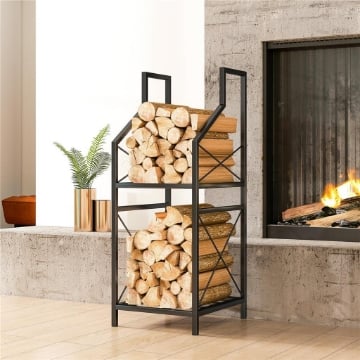 PORTALEGNA A 2 LIVELLI IN METALLO CON BASE RIALZATA, 34X30X80 CM, NERO
