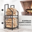 PORTALEGNA A 2 LIVELLI IN METALLO CON BASE RIALZATA, 34X30X80 CM, NERO