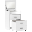 TAVOLO DA TRUCCO IN LEGNO CON SPECCHIO RIBALTABILE, 2 CASSETTI E SGABELLO, 50X40X113.5 CM, BIANCO