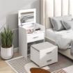 TAVOLO DA TRUCCO IN LEGNO CON SPECCHIO RIBALTABILE, 2 CASSETTI E SGABELLO, 50X40X113.5 CM, BIANCO