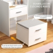 TAVOLO DA TRUCCO IN LEGNO CON SPECCHIO RIBALTABILE, 2 CASSETTI E SGABELLO, 50X40X113.5 CM, BIANCO