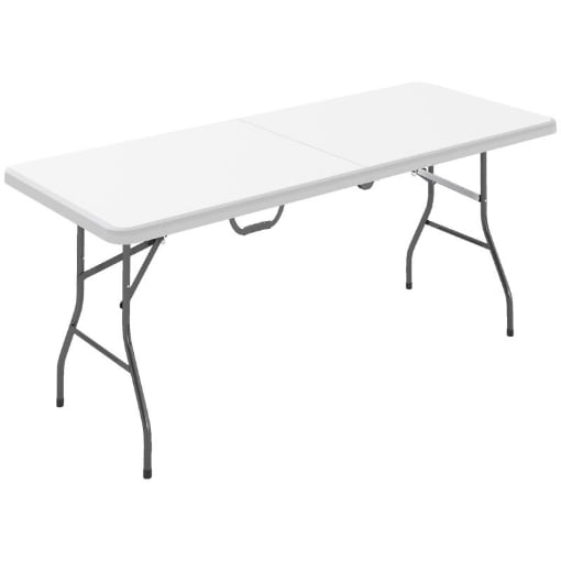TAVOLO DA GIARDINO PIEGHEVOLE CON MANIGLIA ACCIAIO E PLASTICA 180X74X74 CM BIANCO