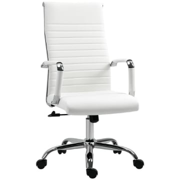 SEDIA DA UFFICIO ERGONOMICA IN FINTA PELLE, SEDUTA GIREVOLE E DONDOLO, 54X62X104-114 CM, BIANCO