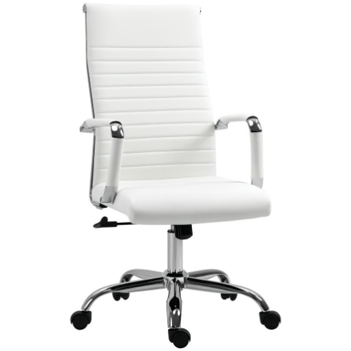 SEDIA DA UFFICIO ERGONOMICA IN FINTA PELLE, SEDUTA GIREVOLE E DONDOLO, 54X62X104-114 CM, BIANCO