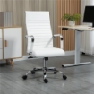 SEDIA DA UFFICIO ERGONOMICA IN FINTA PELLE, SEDUTA GIREVOLE E DONDOLO, 54X62X104-114 CM, BIANCO