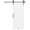 PORTA SCORREVOLE IN STILE COUNTRY CON BINARIO E MANIGLIA, IN LEGNO E ACCIAIO, 183X0.6X4 CM, BIANCO E NERO