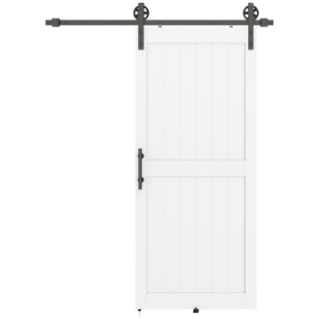 PORTA SCORREVOLE IN STILE COUNTRY CON BINARIO E MANIGLIA, IN LEGNO E ACCIAIO, 183X0.6X4 CM, BIANCO E NERO
