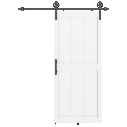 PORTA SCORREVOLE IN STILE COUNTRY CON BINARIO E MANIGLIA, IN LEGNO E ACCIAIO, 183X0.6X4 CM, BIANCO E NERO