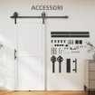 PORTA SCORREVOLE IN STILE COUNTRY CON BINARIO E MANIGLIA, IN LEGNO E ACCIAIO, 183X0.6X4 CM, BIANCO E NERO