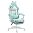 SEDIA DA GAMING RECLINABILE CON POGGIAPIEDI E CUSCINI, IN FINTA PELLE E SPUGNA, 65X62X116-124 CM, BIANCO E AZZURRO
