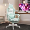 SEDIA DA GAMING RECLINABILE CON POGGIAPIEDI E CUSCINI, IN FINTA PELLE E SPUGNA, 65X62X116-124 CM, BIANCO E AZZURRO