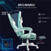 SEDIA DA GAMING RECLINABILE CON POGGIAPIEDI E CUSCINI, IN FINTA PELLE E SPUGNA, 65X62X116-124 CM, BIANCO E AZZURRO