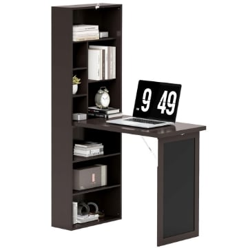 SCRIVANIA MODERNA PIEGHEVOLE CON LIBRERIA E LAVAGNA, IN LEGNO E METALLO, 98X51X153 CM, MARRONE