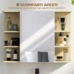 SPECCHIERA BAGNO CON ARMADIETTO A 2 RIPIANI E 6 VANI APERTI, 80X20X59 CM, LEGNO