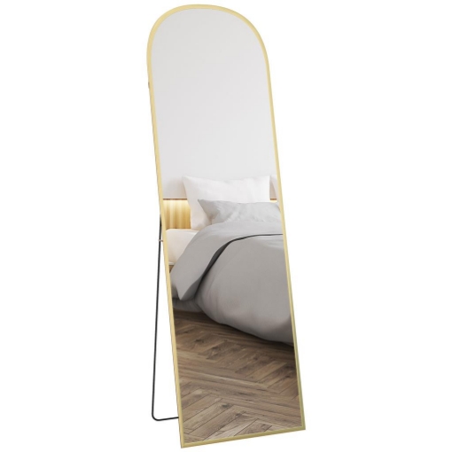 SPECCHIO DA TERRA E PARETE MODERNO IN LEGA DI ALLUMINIO CON SUPPORTO PIEGHEVOLE, 50X161.5 CM, ORO
