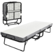 LETTO PIEGHEVOLE SINGOLO 90X200 CM CON MATERASSO SPESSO 10 CM, RETE IN METALLO E RUOTE CON FRENO, NERO