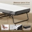 LETTO PIEGHEVOLE SINGOLO 90X200 CM CON MATERASSO SPESSO 10 CM, RETE IN METALLO E RUOTE CON FRENO, NERO