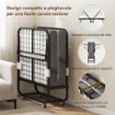 LETTO PIEGHEVOLE SINGOLO 90X200 CM CON MATERASSO SPESSO 10 CM, RETE IN METALLO E RUOTE CON FRENO, NERO