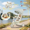 TRICICLO PER BAMBINI 5 IN 1 CON MANIGLIONE DI SPINTA E COPERTURA RIMOVIBILE, 96.5X49X101 CM, BIANCO CREMA