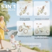 TRICICLO PER BAMBINI 5 IN 1 CON MANIGLIONE DI SPINTA E COPERTURA RIMOVIBILE, 96.5X49X101 CM, BIANCO CREMA