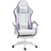 SEDIA DA GAMING CON ALTEZZA REGOLABILE E SCHIENALE RECLINABILE, 65X65X121-129 CM, BIANCO E VIOLA