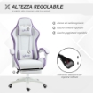 SEDIA DA GAMING CON ALTEZZA REGOLABILE E SCHIENALE RECLINABILE, 65X65X121-129 CM, BIANCO E VIOLA