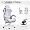 SEDIA DA GAMING CON ALTEZZA REGOLABILE E SCHIENALE RECLINABILE, 65X65X121-129 CM, BIANCO E VIOLA