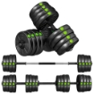SET 2 IN 1 CON 2 MANUBRI CONVERTIBILI IN BILANCIERE, PESO TOTALE 30 KG E DISCHI PESI REGOLABILI, NERO