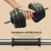 SET 2 IN 1 CON 2 MANUBRI CONVERTIBILI IN BILANCIERE, PESO TOTALE 30 KG E DISCHI PESI REGOLABILI, NERO