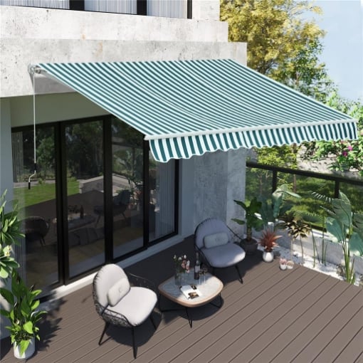 TENDA DA SOLE A BRACCI PER ESTERNO CON MANOVELLA METALLO E POLIESTERE 295X250CM VERDE E BIANCO