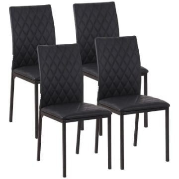 SET 4 SEDIE DA PRANZO IN FINTA PELLE CON CUCITURE A ROMBI E GAMBE IN METALLO NERO