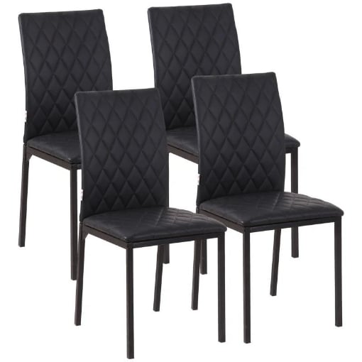 SET 4 SEDIE DA PRANZO IN FINTA PELLE CON CUCITURE A ROMBI E GAMBE IN METALLO NERO