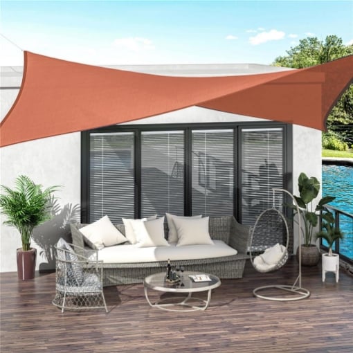 TENDA A VELA RETTANGOLARE 4X6 M RESISTENTE AI RAGGI UV CON CORDA, IN PE E ACCIAIO INOX, ROSSA
