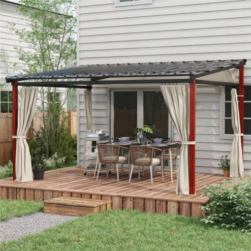 PERGOLA CON TENDE LATERALI E TETTO RETRATTILE IN PC, IN ALLUMINIO E METALLO, 345X300X215-255 CM, CREMA