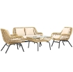 SET DA GIARDINO 4 PEZZI IN RATTAN PE E METALLO CON DIVANETTO 2 SEDIE E TAVOLINO DA CAFFÉ BEIGE
