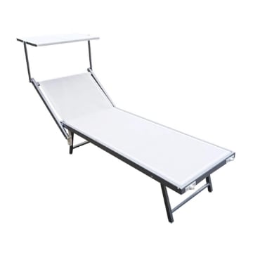 LETTINO RIMINI PRENDISOLE IN ALLUMINIIO CON PARASOLE PIEGHEVOLE 61X183/189X38H CM , COLORE BIANCO