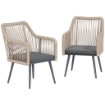 SET 2 SEDIE DA GIARDINO CON CUSCINI E BRACCIOLI, IN ACCIAIO E RATTAN PE, 54X65X80 CM, GRIGIO SCURO